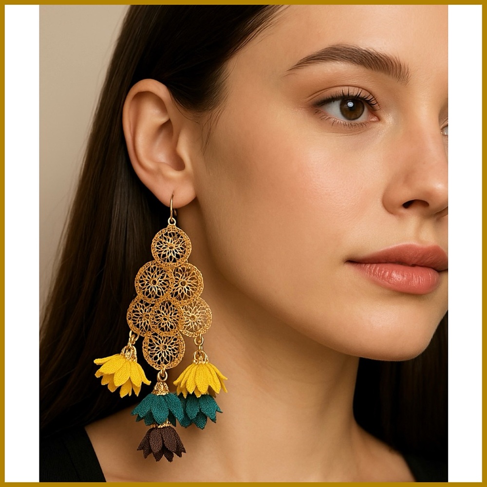 Nicole Miller Gold Filigree Drop Earrings